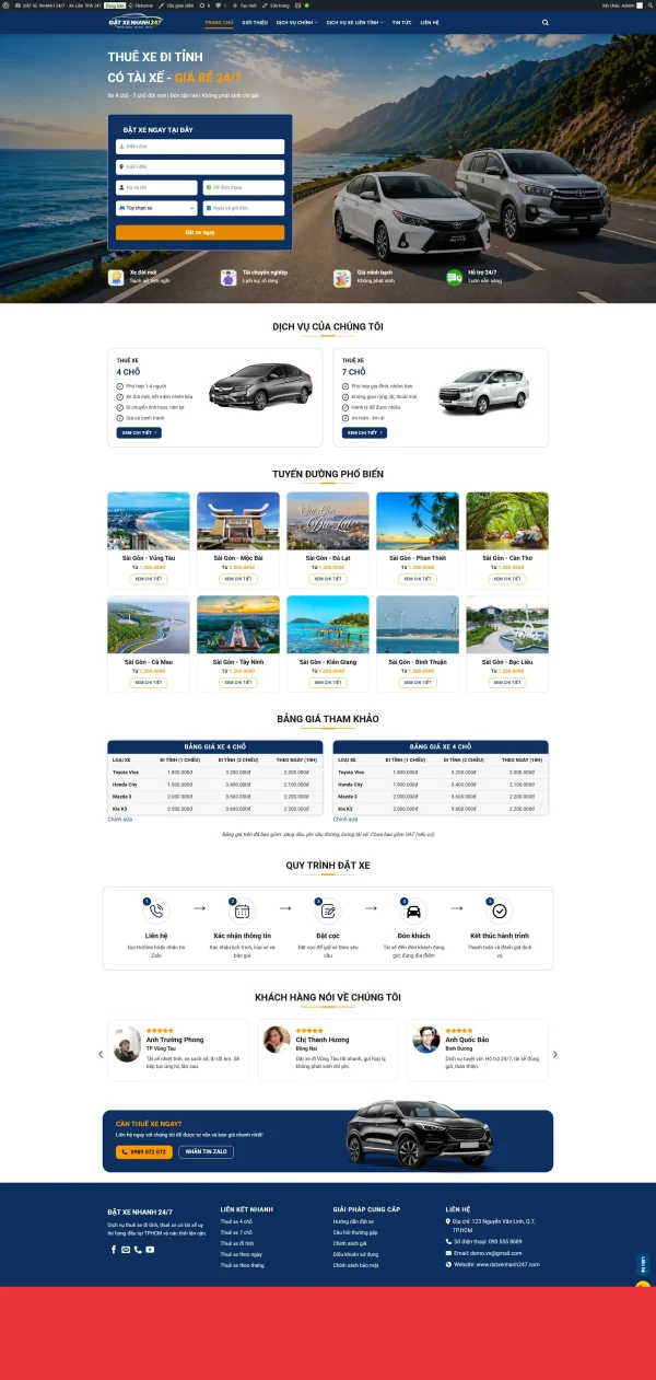 Theme WordPress Dịch Vụ Taxi 247 – Giao Diện Chuyên Nghiệp Cho Hãng Taxi & Đặt Xe
