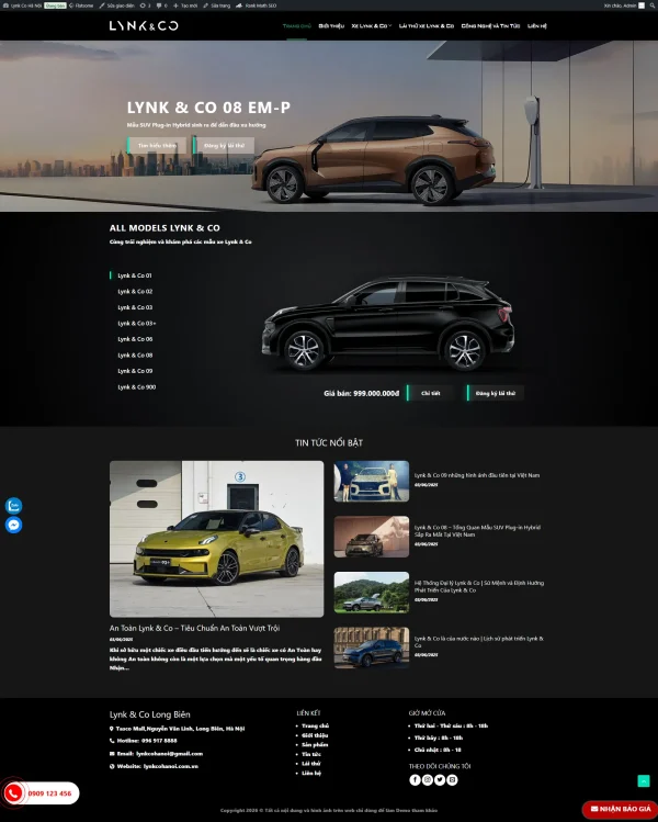 Theme wordpress showroom ô tô lynk & co Long Biên