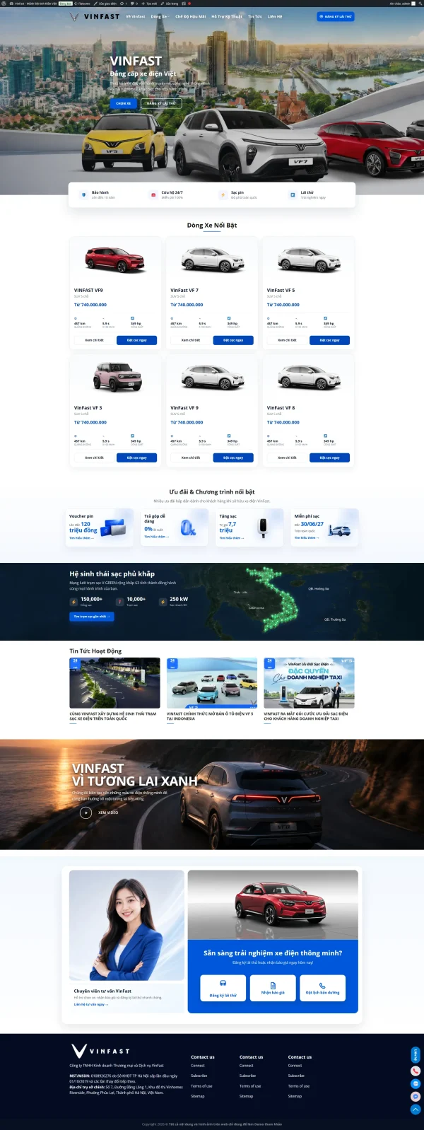 Theme wordpress showroom VinFast chuyên nghiệp chuẩn seo