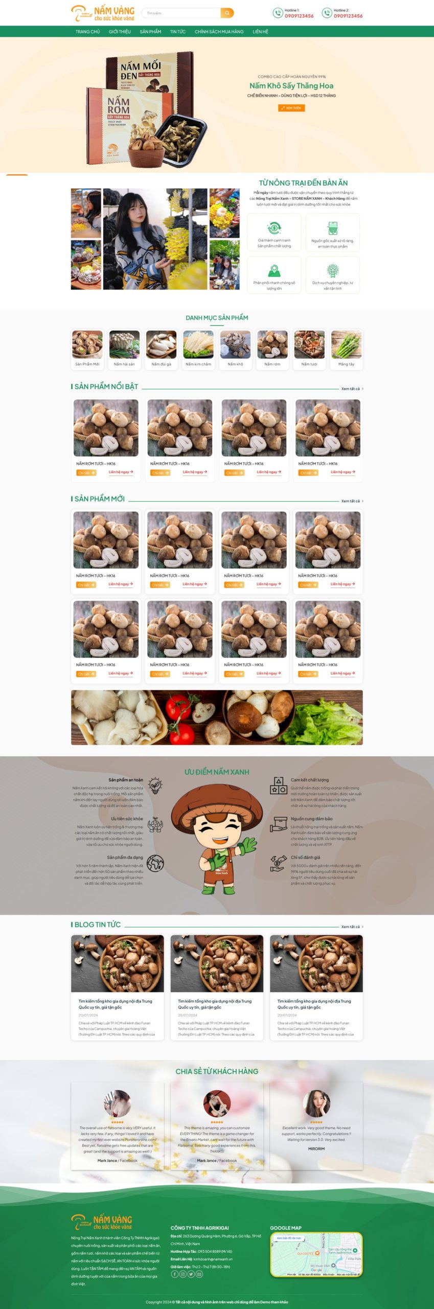 Ảnh Theme wordpress trại nấm sạch – giao diện nông nghiệp công nghệ cao